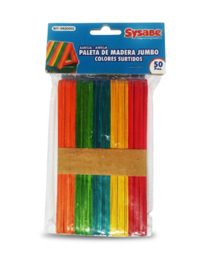 PALETAS JUMBO MADERA COLORES (15*1.8*0.16CM) 50 PZAS SYSABE